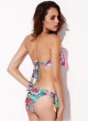 Pink/Printing Contrast Color Bow Bandeau  bra Bikini suit